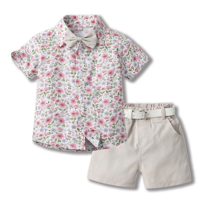 Bowknot Short-sleeved Cardigan Boys' Shorts Two-piece Set