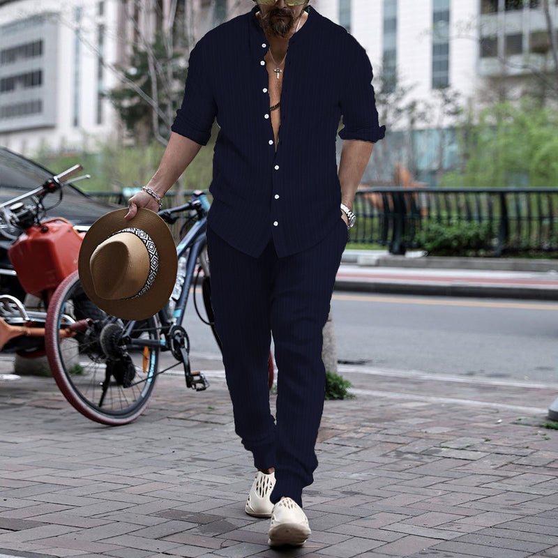 Gestreifte Hemdhose mit Hengli-Kragen für Herren