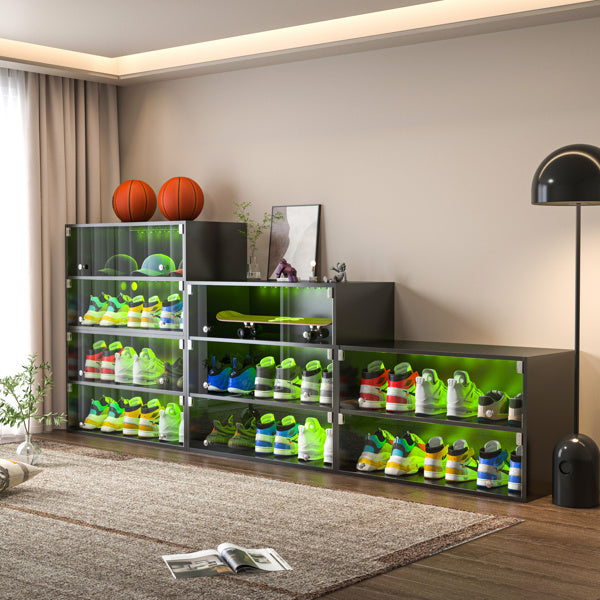 Schwarzer LED-Licht-Schuhkarton mit drei Schichten und Glastür