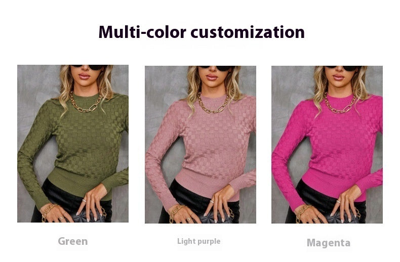 Rundhals-Waffel-Langarm-Strickwaren für Damen