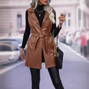 PU Leather Cardigan Strap Vest Vest Jacket For Women