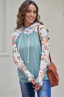 Leopard Print Sleeve Patchwork Hoodie With Pocket