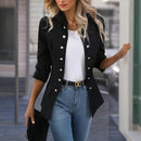 Women's Solid Color Stand Collar Double Breasted Long Sleeve Cardigan Office Casual Jacket For Spring&Fall