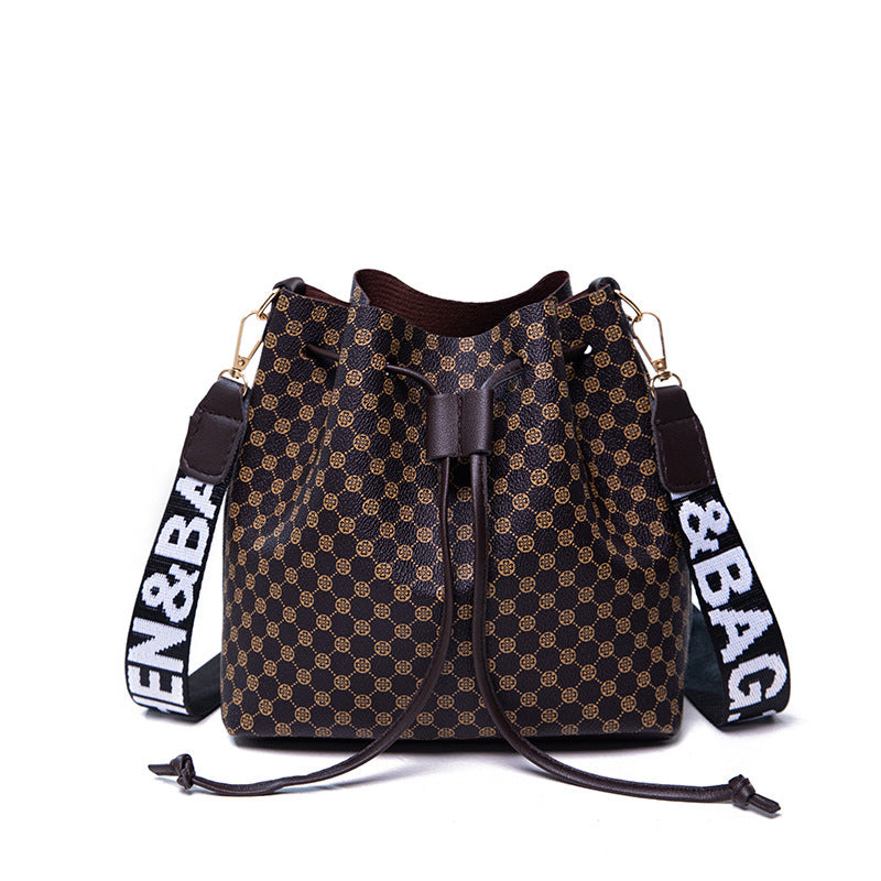 Printed Bucket Bag PU Multi Layer Soft Leather Women's Fashion Simple Shoulder Bag Fashion Women's Crossbody Bag