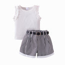 Girls' Pink Sunken Stripe Vest Shorts