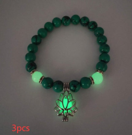 Bracelet en pierre naturelle de lotus lumineux énergétique, bracelet de perles de charme phosphorescentes pour yoga, guérison, prière bouddhiste, pour hommes et femmes