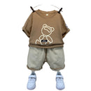 Boys And Girls Solid Color Bear Print Armband T-shirt Short Sleeve Two-piece Set