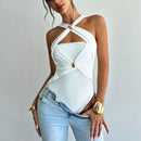 Women's Criss Cross Halter Bodysuit Ring Cut Out Sleeveless Fitted Leotard Tops