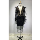 Mesh Long-sleeved Sequin Feather Casual Dress