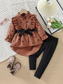 Girls' Fashion Long Shirt Including Belt Leggings Suit