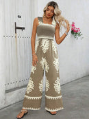 Women's Vacation Casual Sleeveless Printed Wide Leg Jumpsuit