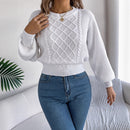 Solid Color Twist Lantern Long Sleeve Fitted Waist Sweater Women's Clothing