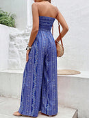 Paisley Print Halter Neck Slit Wide Leg Jumpsuit
