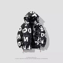 Dicker, baumwollgefütterter Mantel im Hong Kong-Stil mit Buchstaben im Unisex-Stil für Herren