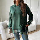 Contrast Color Casual False Two-piece Patchwork Hooded Long Sleeve Sweater