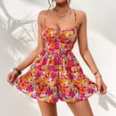 Women's Floral Print Dress Summer Lace-up Back Seaside Holiday Short Dresses