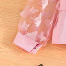 Girls' Mesh Sleeve Top Bell-bottom Pants Suit