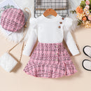 Sunken Stripe Long Sleeve Flying Sleeve Top Plaid Fishtail Skirt Hat Trendy Girl Suit