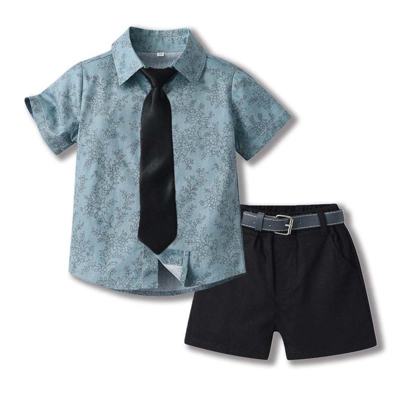 Bowknot Short-sleeved Cardigan Boys' Shorts Two-piece Set