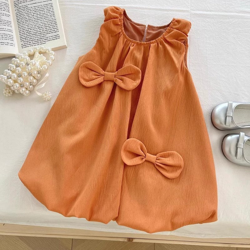 Girls' Bowknot Sleeveless Top Bud-shaped Pants Two-piece Suit