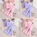 Girls' Mesh Sleeve Top Bell-bottom Pants Suit