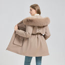 Women's Winter Fur-Lined Hooded Parka Coat Mid Length Down