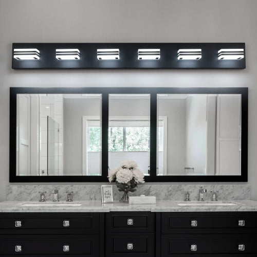 LED Modern Black Makeup Light, 6 Light Acrylic Matte Black Bathroom Makeup Light Covering Mirror