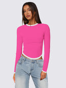 Women's Long-sleeved Round Neck Slim-fit Contrast Colors Short Pullover Top