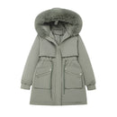 Women's Winter Fur-Lined Hooded Parka Coat Mid Length Down