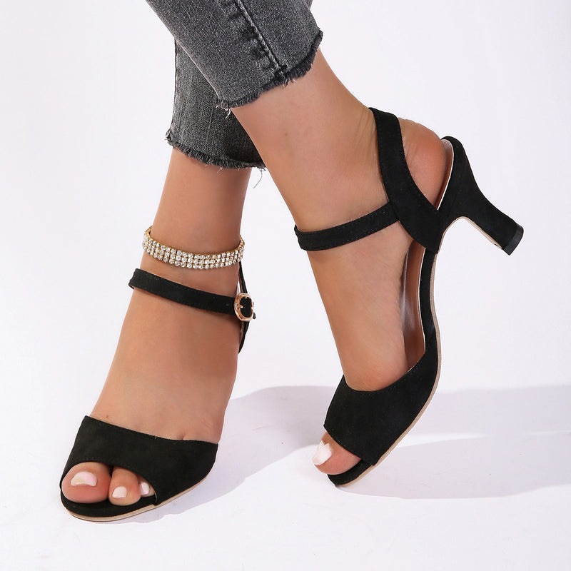 European And American Style Simple Fashion One-word Buckle High Heel Sandals For Women