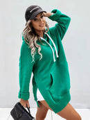 Women's Solid Color Hooded Mid-length Sweater