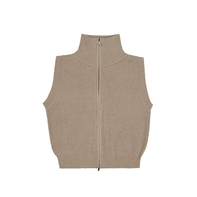 Turtleneck Double Zipper Knitted Vest Versatile Bottoming Shirt