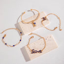 4pcs Blue Flower Love Butterfly Bracelet Set With Rhinestones Design Valentines Day