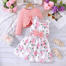 Girls' Colorful Suspender Skirt Solid Color Coat Set