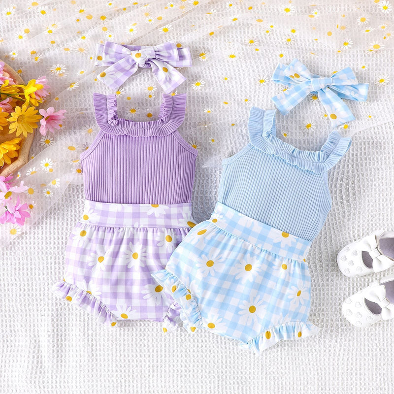 Sunken Stripe Sling Romper Printed Shorts