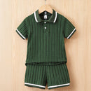 Polo Collar Stripes Shorts Design For Children