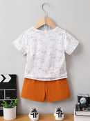 Small Stone Print And Suspender Pants Baby Clothing Two-piece Set
